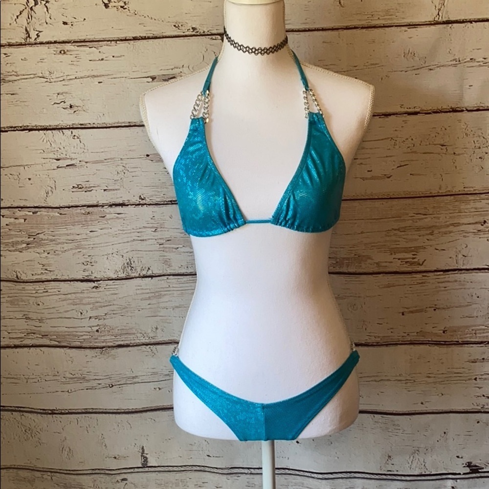 Blue Metallic Small Bikini with chains